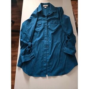 Coldwater‎ Creek Teal Blue No Iron Button Up Shirt Tunic Top Women's XS 4-6